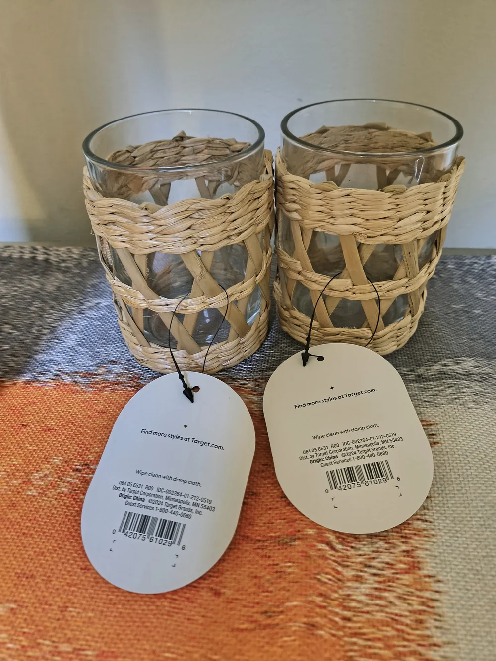 Set Of 2 Threshold Woven Rattan Glass Toothbrush Holders - Natural